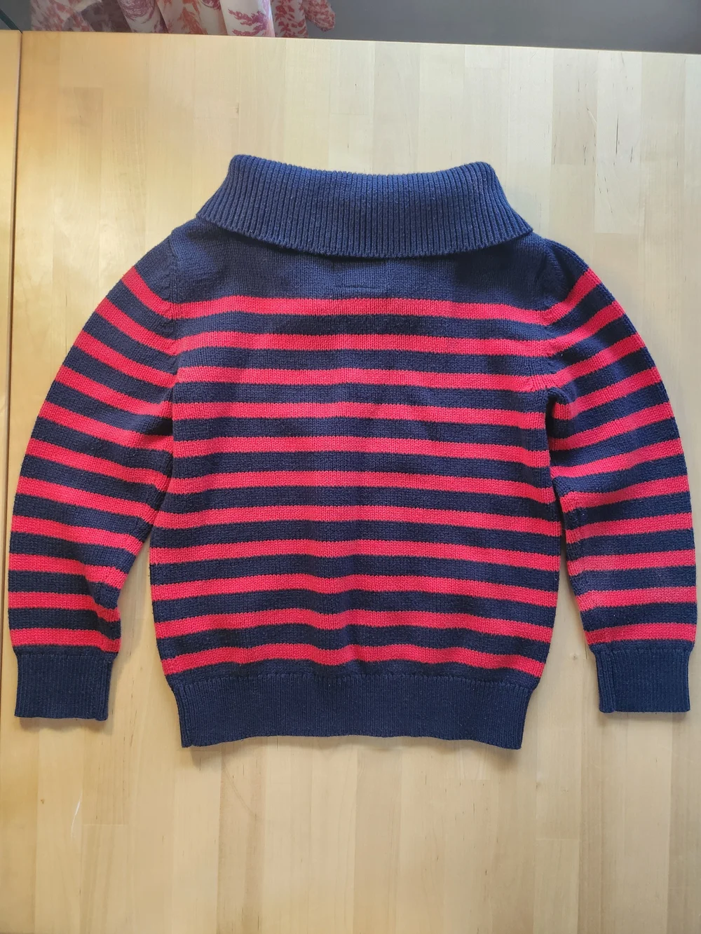 OshKosh B'gosh Navy & Red Striped Shawl-Collar Sweater